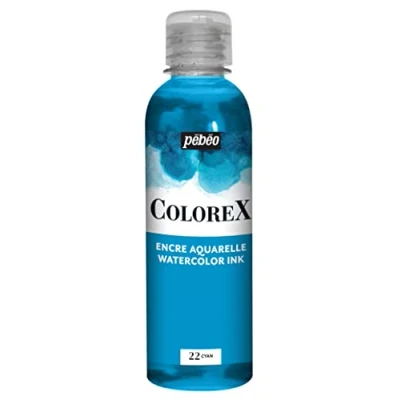 Image de Pébéo Encre Colorex 250 ML Cyan Aquarelle bleu Rendu Velouté Dessin Multi outil Tous Supports