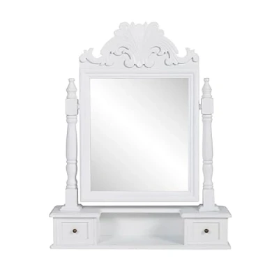 Image de vidaXL Coiffeuse en Bois avec 2 tiroirs et Miroir pivotant