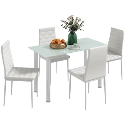 Image de HOMCOM ensemble de salle à manger 5 pièces, table avec 4 chaises, cuisine plateau en verre trempé, manger, meubles