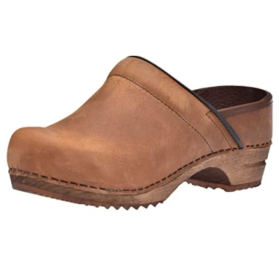 Image de Sanita Julie Sabots fermés Produit Original Fabriqué à la Main pour Femme en Cuir avec Semelle Bois Marron 41 EU