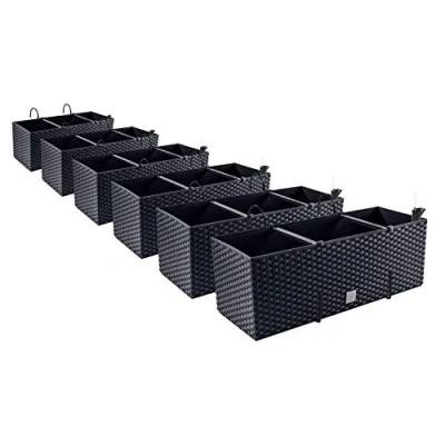 Image de PAFEN Lot de 6 pots fleurs aspect rotin avec supports Indicateur niveau d&#039;eau Pour balcon Anthracite