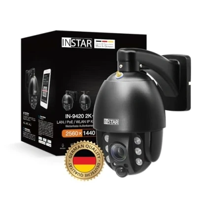 Image de INSTAR IN 9420 2K+ Noir Caméra de Surveillance LAN/PoE/WLAN avec IA (AI) IP PIR Contrôlable PTZ Utilisation intérieure et extérieure Audio HomeKit MQTT
