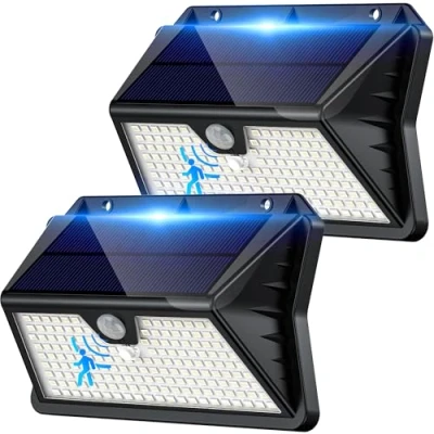 Image de Giliwosy Lampe Solaire Exterieur, 2 Pack 3 Modes Lumiere Exterieur Detecteur de Mouvement IP65 Etanche Spot Puissant pour Applique Jardin, Garage, Patio (Blanc Froid)