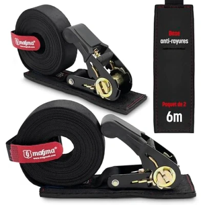 Image de MAGMA : Lot de 2 Sangles d&#039;arrimage à cliquet avec Garde 6M Tendeur Sangle Camion Voiture Moto remorque Elingues