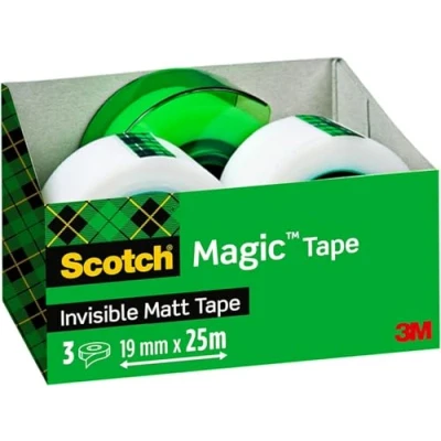 Image de Scotch Magic Ruban invisible, 3 rouleaux, 19 mm x 25 m + 1 dévidoir gratuit