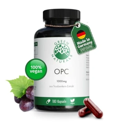 Image de OPC extrait de pépins raisin 1250 mg d&#039;extrait et 1000 d&#039;OPC par dose quotidienne 200 gélules haute concentration pour 3 mois végane, fabriqué en Allemagne