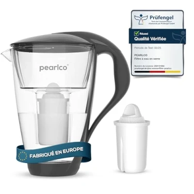 Image de PearlCo Carafe avec Filtre à Eau en Verre Anthracite 1 Cartouche Universal Classic Incluse (Compatible Brita Classic)