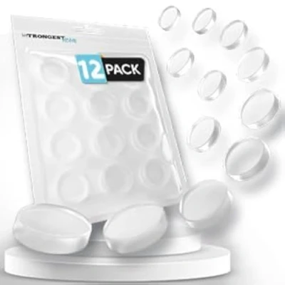 Image de Strongest Home Butee de Porte Murale 20 mm (Lot 12) Butoir Adhesif en Caoutchouc Transparent Tampon Rond Protege Poignee Autocollants Robuste mais Facile à Décoller