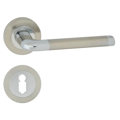 Image de domino ELIZABETH R M6/M9 Ensemble de poignées porte pour serrure à clé BB Rosace ronde Poignée chambre, bureau, cave et intérieure Chrome