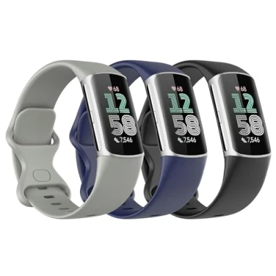 Image de Astorgos 3 Pièces Bracelet de Montre Compatible avec Fitbit Charge 6/Fitbit 5 pour Femme Homme, Remplacement en TPE Souple, Noir/Bleu Foncé/Gris Roche