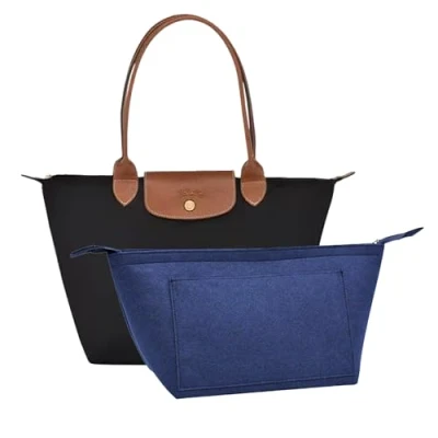 Image de D.DUO organiseur de sac, sac à main avec fermeture éclair, convient aux poignées longues et courtes long champ (Bleu Foncé, L)