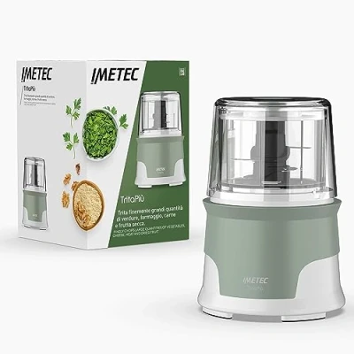 Image de Imetec Tritapiù Hachoir Électrique, 4 Lames en Acier Inoxydable, Grand Récipient 600 ml, 18000 tr / min, Fonctionnement sous Pression, 1000 W, Matériaux sans BPA
