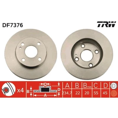 Image de TRW DF7376 Disque de frein 235 22 4 100 ventilé peint MAZDA: FAMILIA 5, 323 P V 3/5 portes