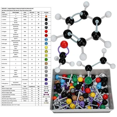 Image de Hztyyier 267Pcs Modele Moleculaire, Kit Molécules Chimie Organique et Inorganique Ensemble de Structure Atome Lien Modèle Défini pour Enseignant Élève