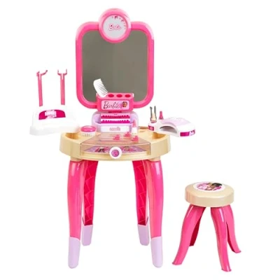 Image de Salon de beauté Barbie « Happy Vibes » avec Miroir Rotatif et éclairage Coiffeuse Accessoires Jouet pour Enfant à partir 3 Ans