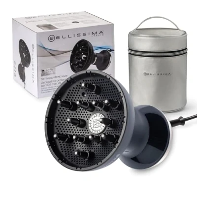 Image de Bellissima Diffon Supreme Deluxe, diffuseur d&#039;air chaud pour cheveux bouclés, technologie céramique plus kératine, XL, 3 températures ioniseur, séchage en douceur, beauty bag