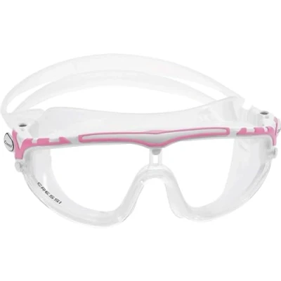 Image de CRESSI Skylight Goggles Clear/White Pink Lunettes de Natation Snorkeling et Piscine pour Adultes, Vue à 180 Antibuée, 100 % Anti UV, Transparente/Blanc Lentille Claire, Taille Unique