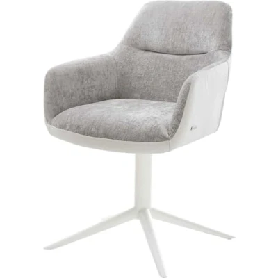 Image de chaise pivotante Pejo Flex tissu mixte cuir de vache blanc gris argenté pied 4 branches pivotement sur 360 fonction bascule ressorts ensachés