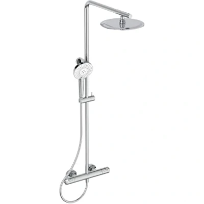 Image de Ideal Standard Colonne de Douche Thermostatique Télescopique Ceratherm T50 Ajustable Grande Tête Ronde 25cm Douchette 3 Jets Anticalcaire Economies d&#039;Eau Idéal ou Baignoire A7704AA