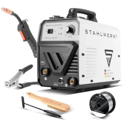 Image de STAHLWERK Mini FLUX 120 ST Poste de soudage à fil fourré avec dévidoir synergique pour d&#039;apport 0,6 0,8 0,9 1,0 mm, onduleur compact véritable A le sans gaz