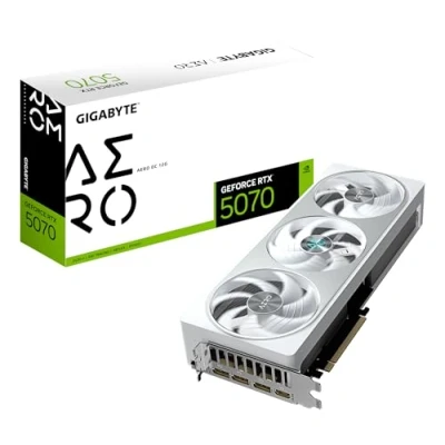Image de GIGABYTE GeForce RTX 5070 AERO OC 12G Carte Graphique 12 Go GDDR7, 192 bits, PCI E 5.0, 2625 MHz Core Clock, 3 x DP 2.1a, 1 HDMI 2.1b, NVIDIA DLSS 4, GV N5070AERO 12GD Neuf