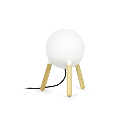 Image de MINE Lampe à poser Trépied Bois/Métal Blanc &amp; Verre Opalin H30cm