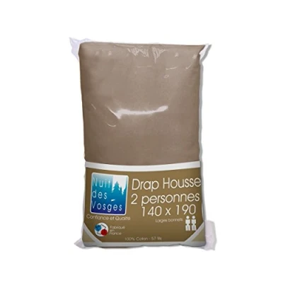 Image de Nuit des Vosges Cotoval Drap Housse Coton Cannelle 140 x 190 cm, Canelle