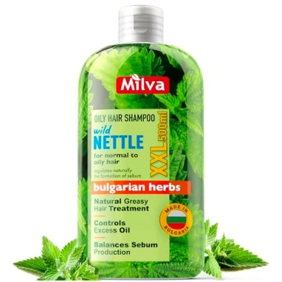 Image de Milva Shampoing Cheveux Gras à l&#039;Extrait d&#039;Ortie 500 ml Shampooing Naturel Homme et Femme Réducteur d&#039;Huile Anti Pellicules Soin pour Volume &amp; Brillance