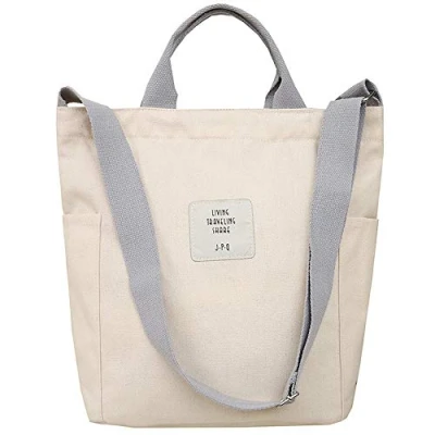 Image de WANYIG Sac Fourre Tout Femme Décontracté Sacs de Plage Grande Taille avec Fermeture éclair à Provisions Main Coréen Style bandoulière (Blanc)