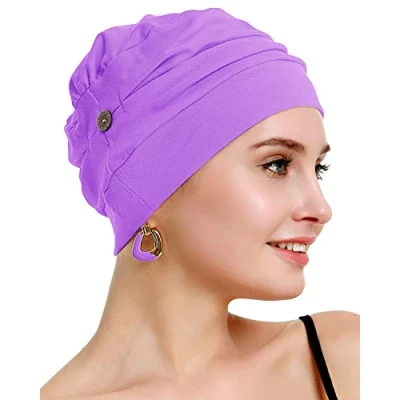 Image de Osvyo Turbans chimio pour femme Chapeau de perte cheveux Coton léger Emballage scellé Taille unique, violet, unique