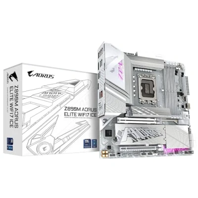 Image de GIGABYTE Carte mère Z890M AORUS Elite WIFI7 Ice Prend en Charge Les processeurs Intel Core Ultra (série 2), 12+1+2 Phases VRM, jusqu&#039;à 8800MHz DDR5 (OC), 1xPCIe 5.0 + 2xPCIe 4.0, Wi FI 7