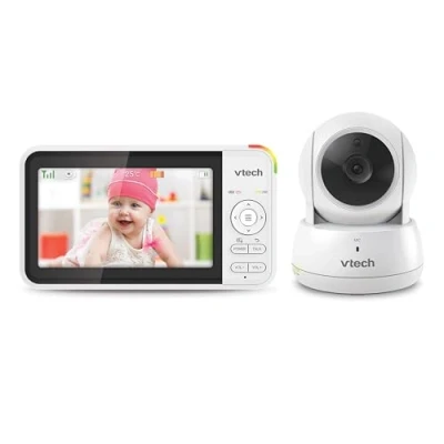 Image de VTech Babyphone Camera, VM924 Bébé Moniteur Vidéo,Écran de 5 Pouces, Angles Vue à 360 degrés, Distance Pan Tilt Zoom, Vision Nocturne, Fonction interphone, capteur température