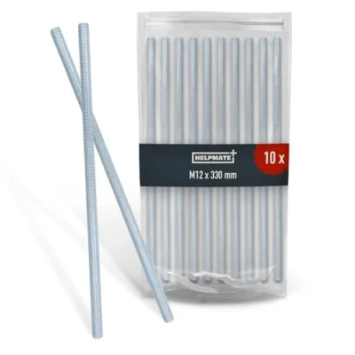 Image de HELPMATE tige filetée M12 x 330 mm acier zingué 10 pièces à pas métrique et filetage complet argenté résistance casse 4.8 DIN 976