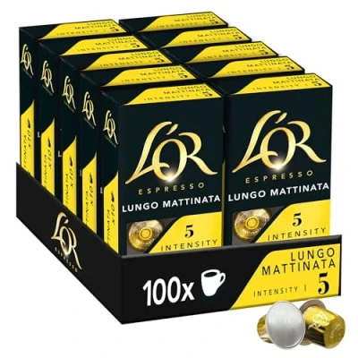 Image de L&#039;OR Café Espresso Lungo Mattinata Intensité 5 Saveurs Chocolat et Agrumes 10 lots de capsules aluminium
