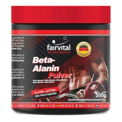 Image de Fairvital Bêta alanine 500 g poudre, VÉGAN 100% β pure sans additifs cuillère doseuse incluse