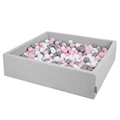 Image de KiddyMoon Piscine À Balles pour Bébé Carré 120X30cm/200 7Cm Grande Fosses Boules Jouet Enfant, Gris Clair:Blanc Rose Poudré