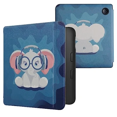 Image de kwmobile Étui Compatible avec Kobo Libra 2 Coque à Rabat magnétique Tablette eReader Similicuir Bleu Clair foncé Gris