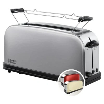 Image de Russell Hobbs Grille Pain [Fente longue 2 Toasts/ 1 Tranche baguette] Adventure Acier Inox (Fente large, 6 Niveaux de Brunissage rapide réglables, Surélévation, Décongèle &amp; Réchauffe) 21396 56