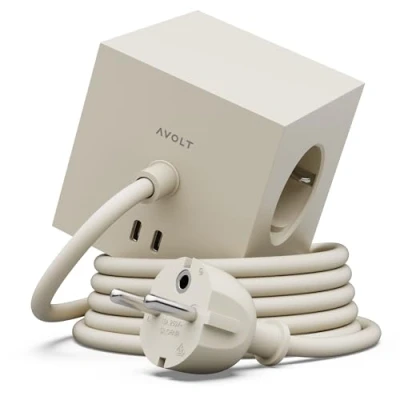 Image de Avolt Multiprise Cube USB C Les Premières Multiprises Design au Monde 3 Prises électriques et 2 Ports Pied Magnétique Adhérant Presque Partout (Sable, 3m)