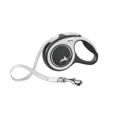 Image de FLEXI Laisse rétractable Confortable pour Chien (Ruban), Ergonomique, Durable et sans nœuds, Chiens jusqu&#039;à 15 kg, 4,9 m, Taille S, Gris/Noir