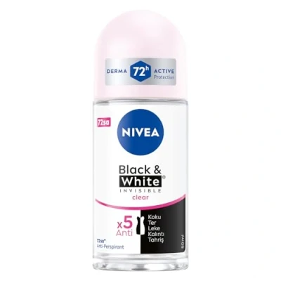 Image de Nivea Invisible for Black &amp; White Clear Lot de 3 déodorants roll on anti transpirants 50 ml