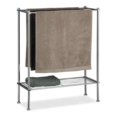 Image de Relaxdays, argent Porte, chrome, 3 barres, surface rangement salle de bain, support serviettes, 79x64x26 cm, fer, polystyrène, 79 x 64 26,5 cm