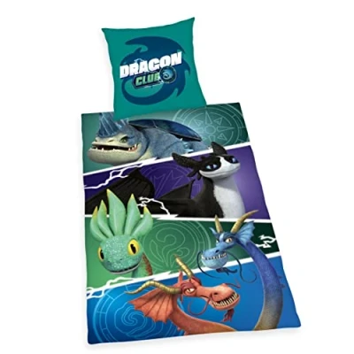 Image de Herding Dragons Parure de Lit The Nine Realms, Réversible, Taie d&#039;oreiller 80 x cm, Housse Couette 135 200 avec Fermeture Éclair Facile, 100% Coton/Renforcé, Multicolor