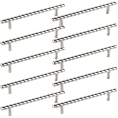 Image de set de 10 x SO TECH® Poignée Barre Meuble G14 ACIER AFFINÉ Entraxe trou 128 mm