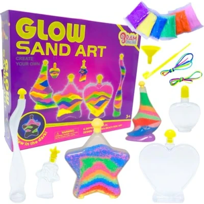 Image de Ram® Make Your Own Glow in The Dark Glitter Sand Bottle Kids Bottles Craft Kit Toy