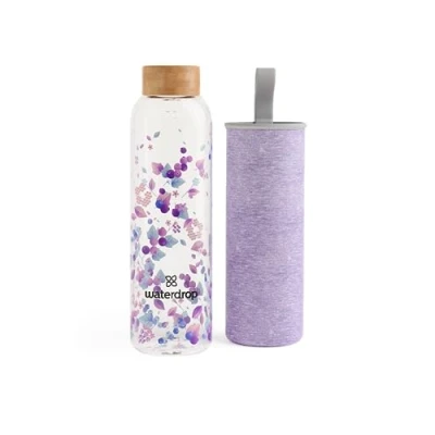 Image de waterdrop® Gourde en Verre Bouteille 600 ml Avec Housse Néoprène Lavable au Lave Vaisselle Étanche, Réutilisable, Sans BPA