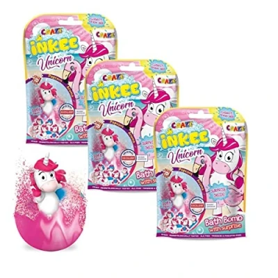 Image de CRAZE INKEE UNICORN BEACH Pack de 3 Boules Bain Surprise , Bombes arôme Pop Corn avec à l&#039;intérieur testé dermatogoliquement