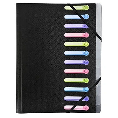 Image de Exacompta Réf. 55981E Trieur 12 compartiments avec 3 rabats Opak élastiques et fenêtres prédécoupées dimensions 24 x 32 cm en polypropylène opaque couleur noir