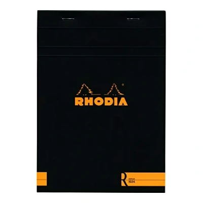 Image de RHODIA 162012C Bloc Notes Agrafé « le R » N16 Noir A5 14,8 x 21 cm Ligné 70 Feuillets Détachables Papier Clairefontaine Ivoire 90 g/m² Couverture Toucher Velouté Basics