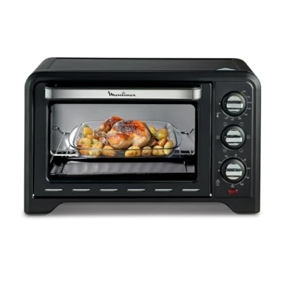 Image de Moulinex Four électrique posable 19 L, Compact, chaleur tournante, 6 modes de cuisson, Thermostat réglable jusqu’à 240C, Minuteur 120 min, Grille réversible, Lèche frites, Optimo noir OX444810